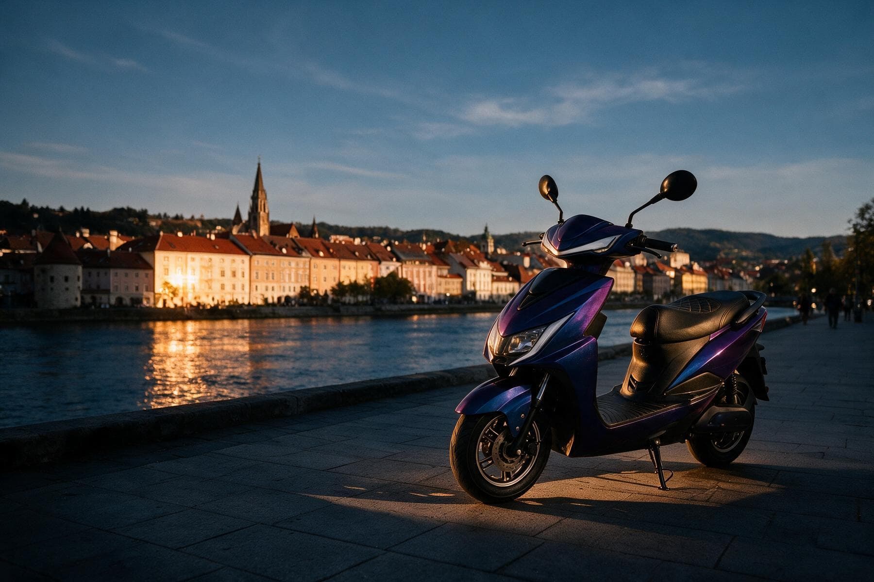 Moder električni skuter, parkiran na Lentu ob Dravi