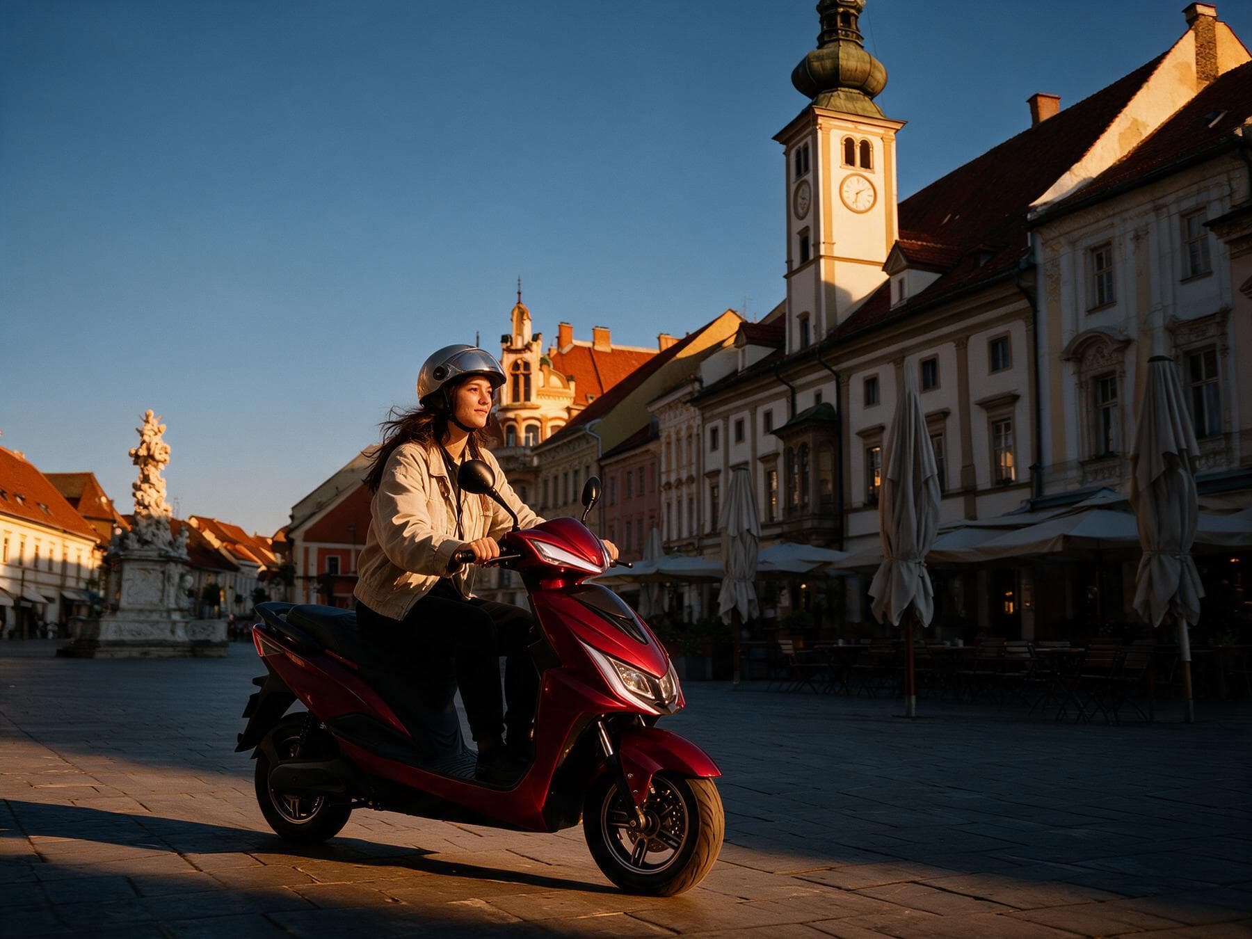 Voznica na električnem skuterju SZC čez Glavni trg